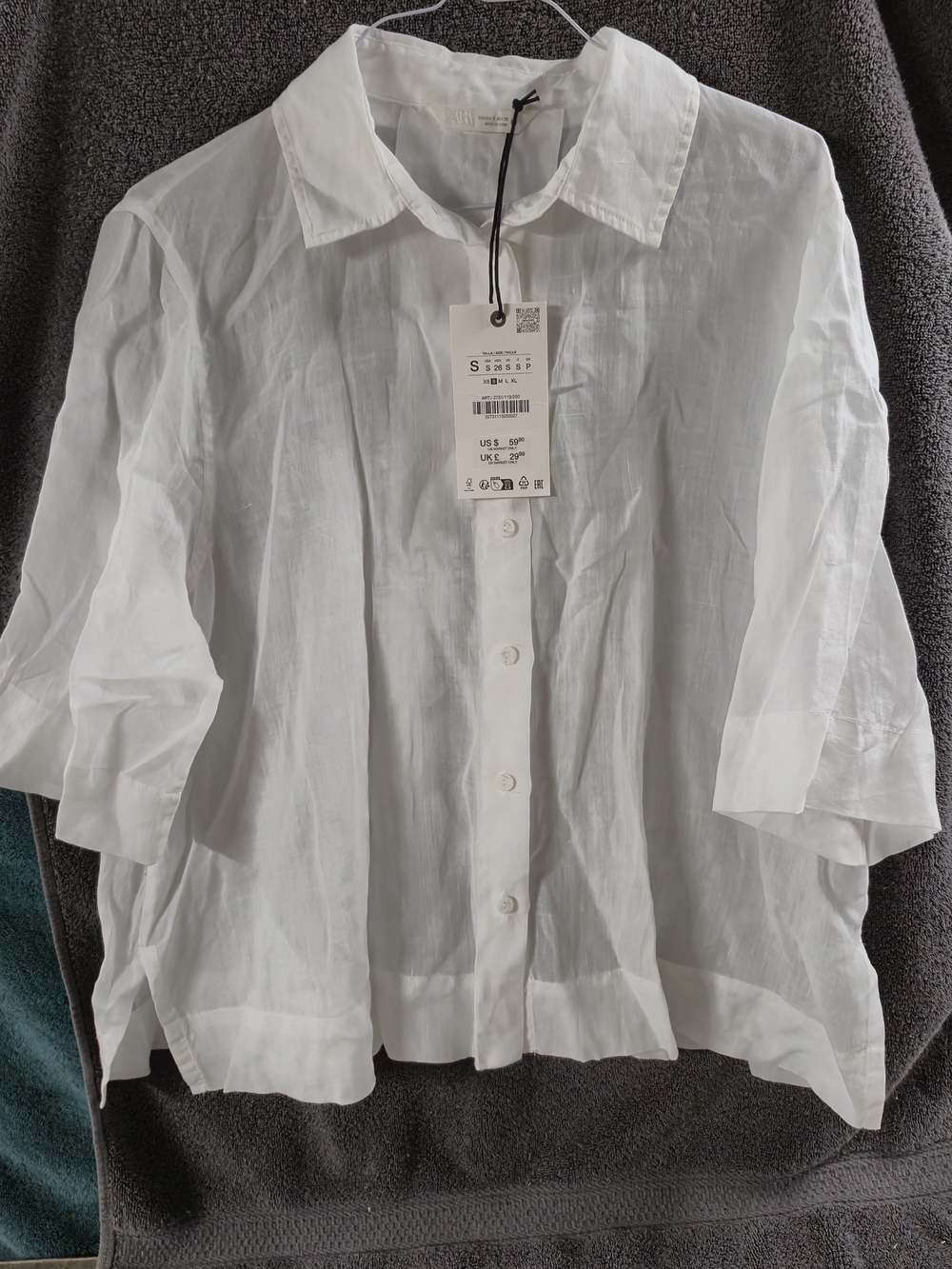 Zara Off-White Linen Button-Front Shirt